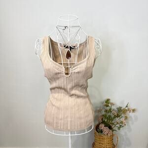 Stunning gold vintage 90s y2k sparkly ribbed tight ring plunging tank